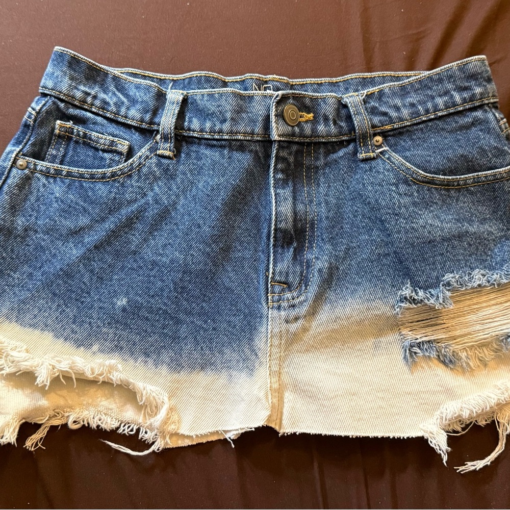NOBO Blue and Cream Jean Shorts Distressed Style